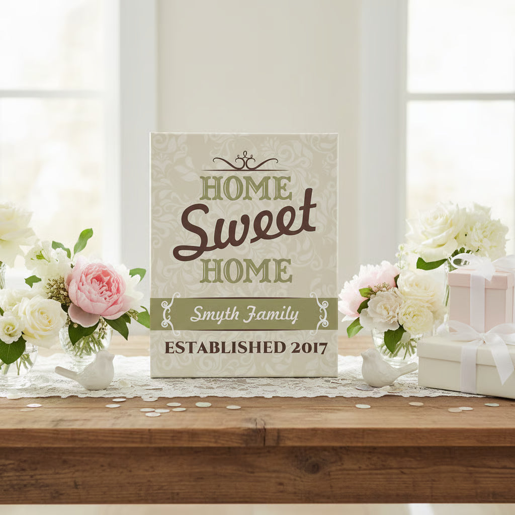 Personalized Home Sweet Home Wall Canvas – Custom Family Name & Established Date Sign