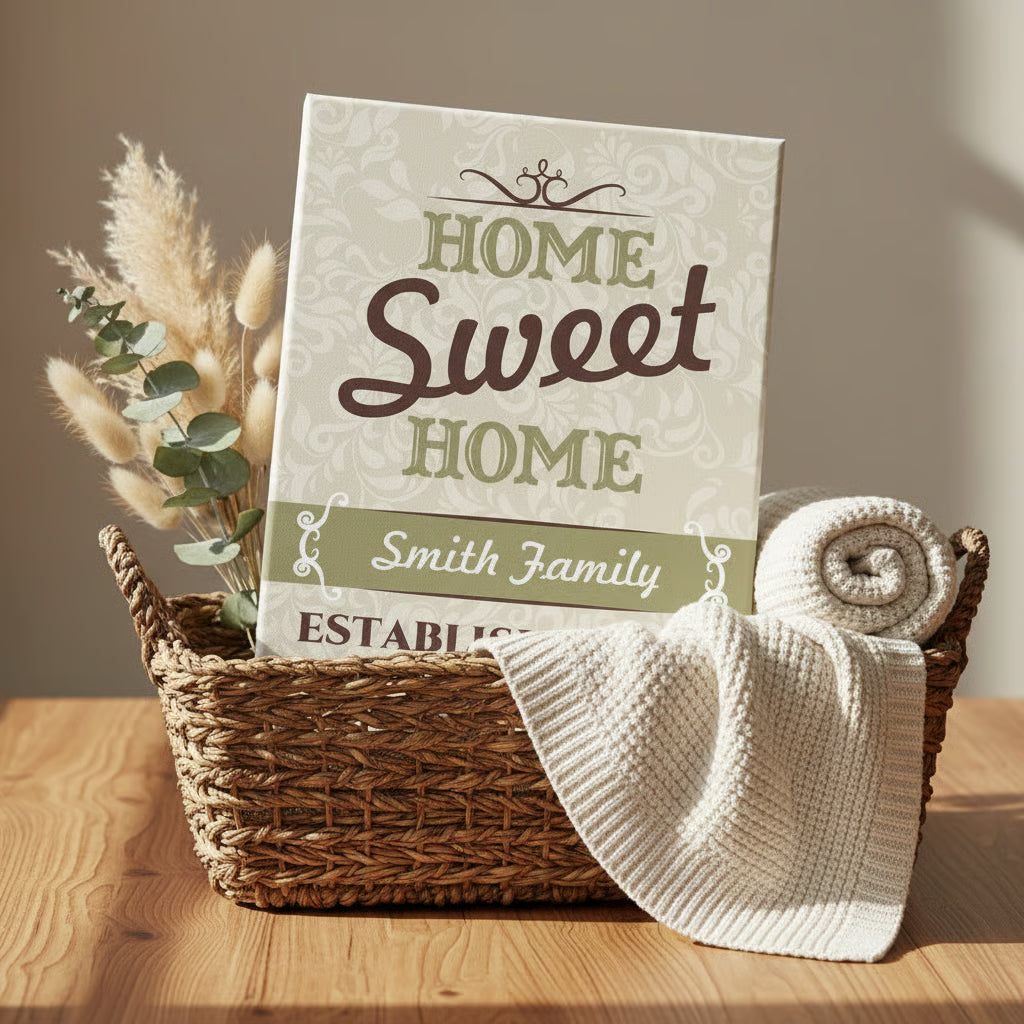 Personalized Home Sweet Home Wall Canvas – Custom Family Name & Established Date Sign