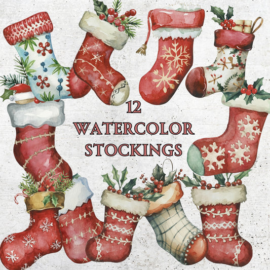 Watercolor Christmas Stockings Clip Art