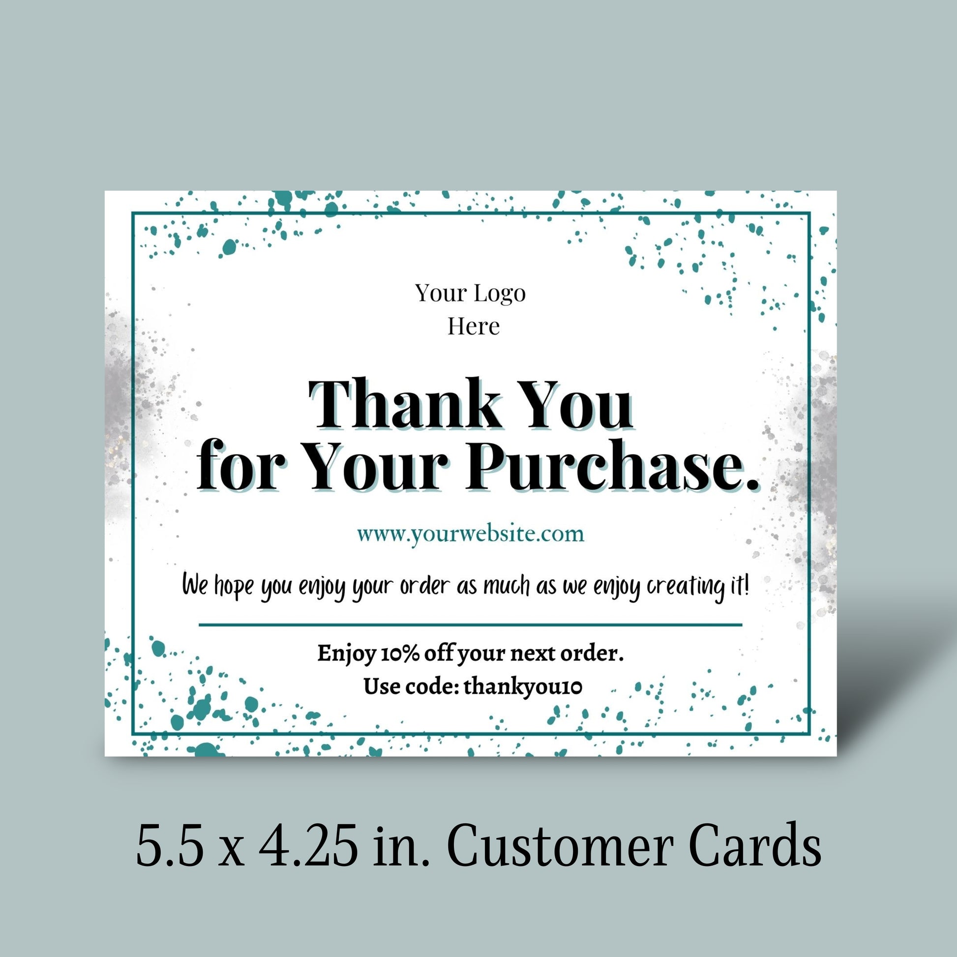 Promotional card with 'Thank You for Your Purchase' message on a gray background