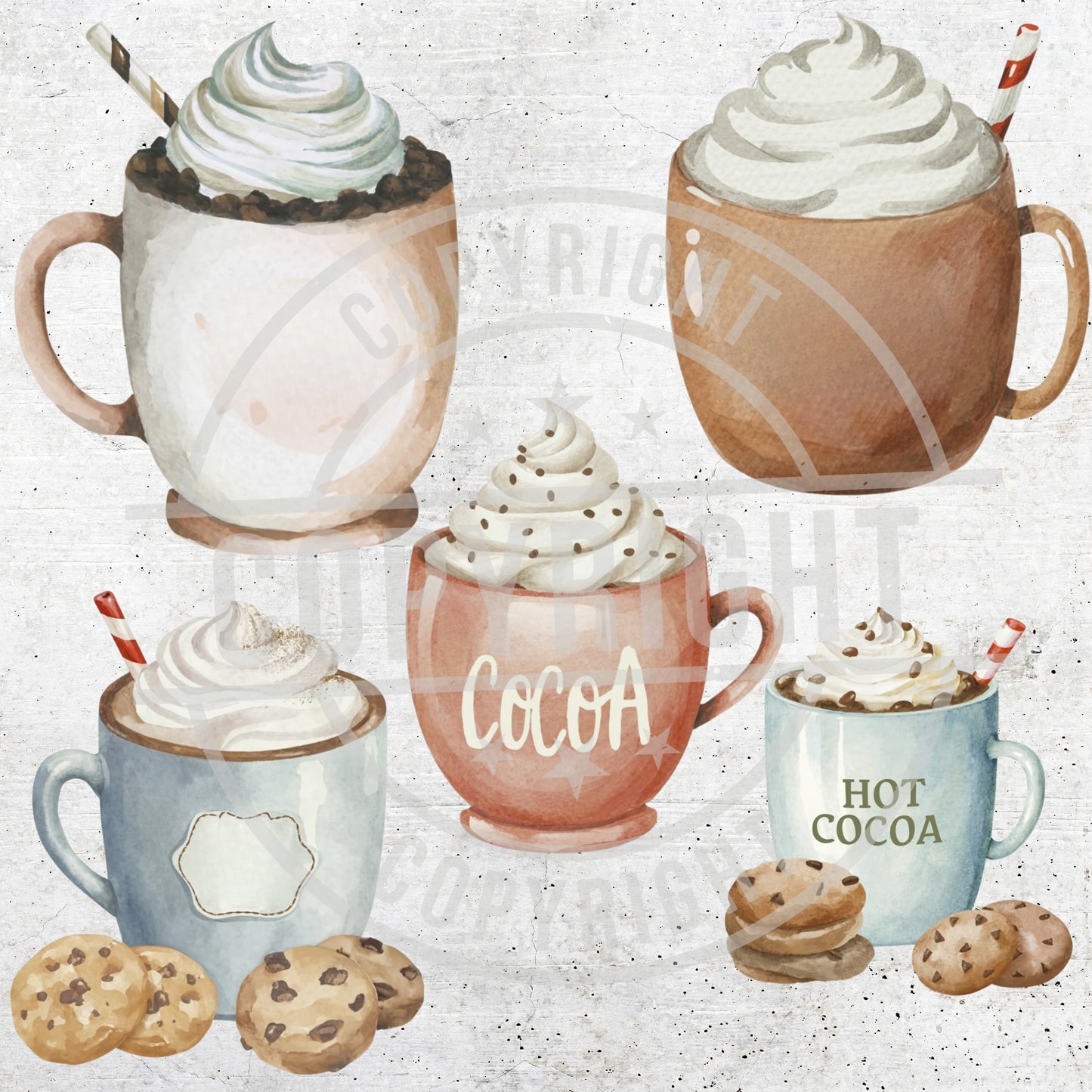 Watercolor Hot Cocoa in a Mug