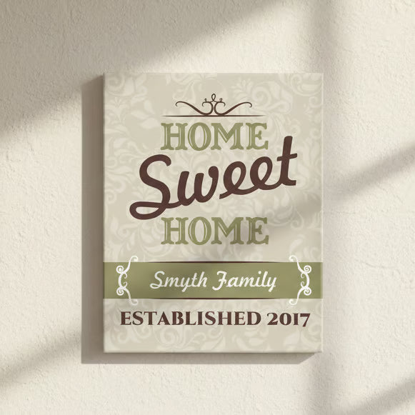 Personalized Home Sweet Home Wall Canvas – Custom Family Name & Established Date Sign