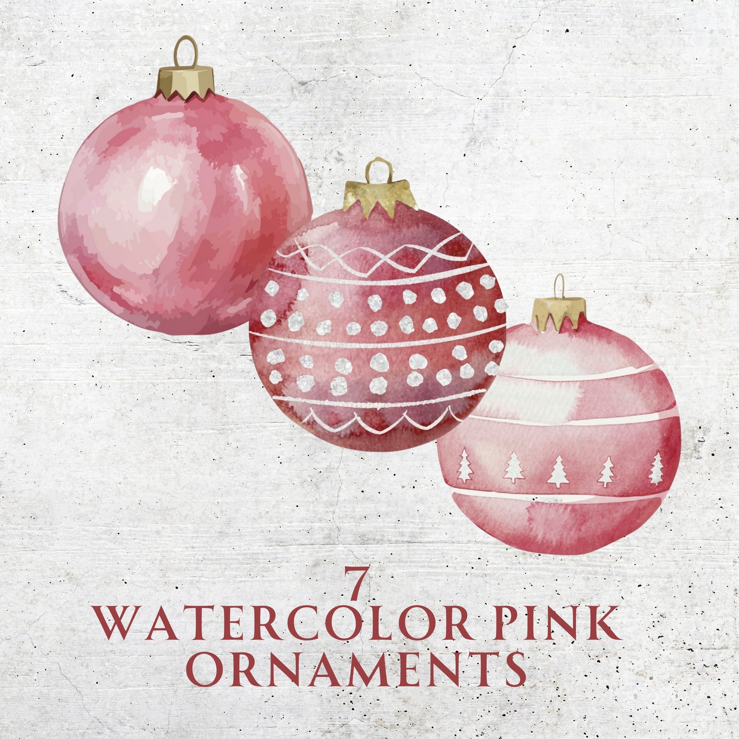 Watercolor Pink Christmas Ornaments