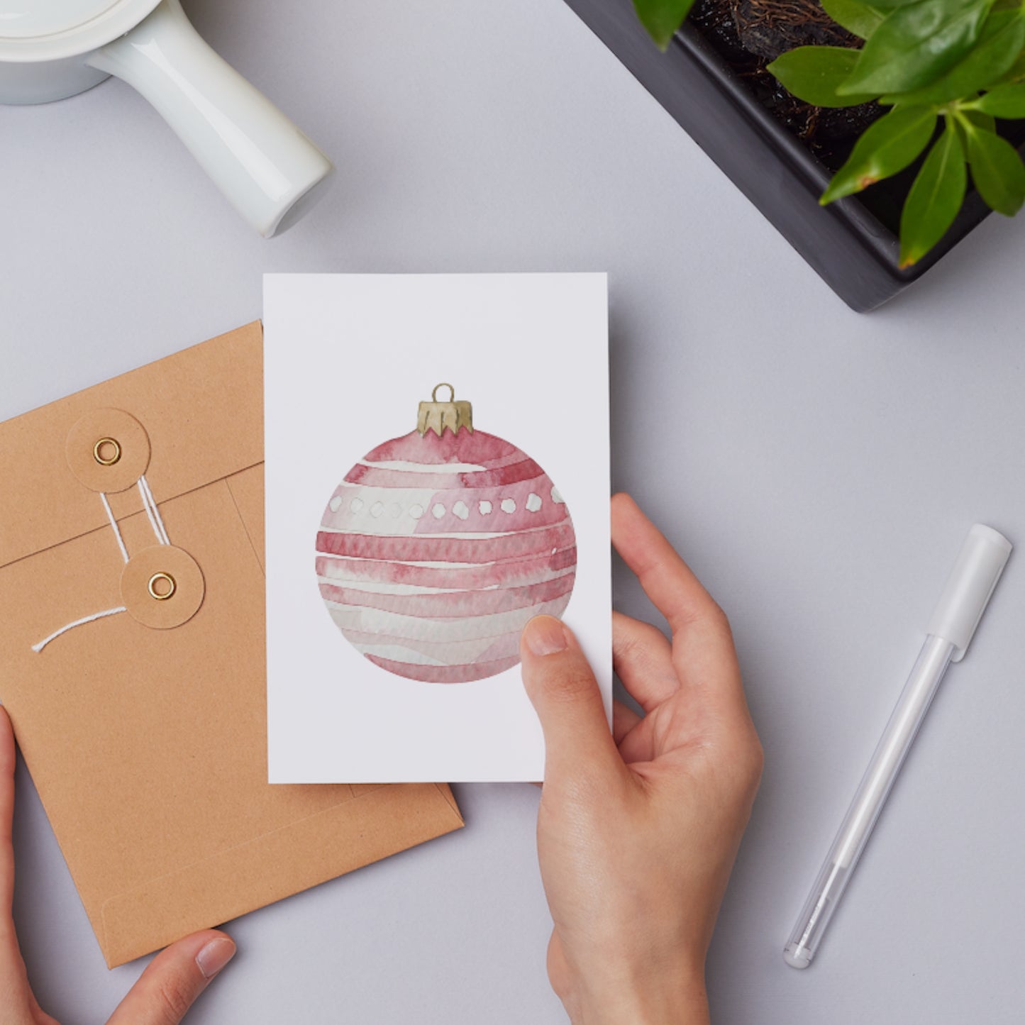 Watercolor Pink Christmas Ornaments