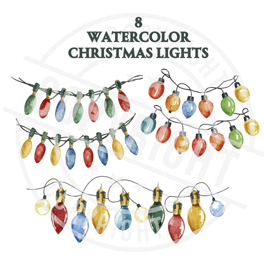 8 Watercolor Christmas Lights