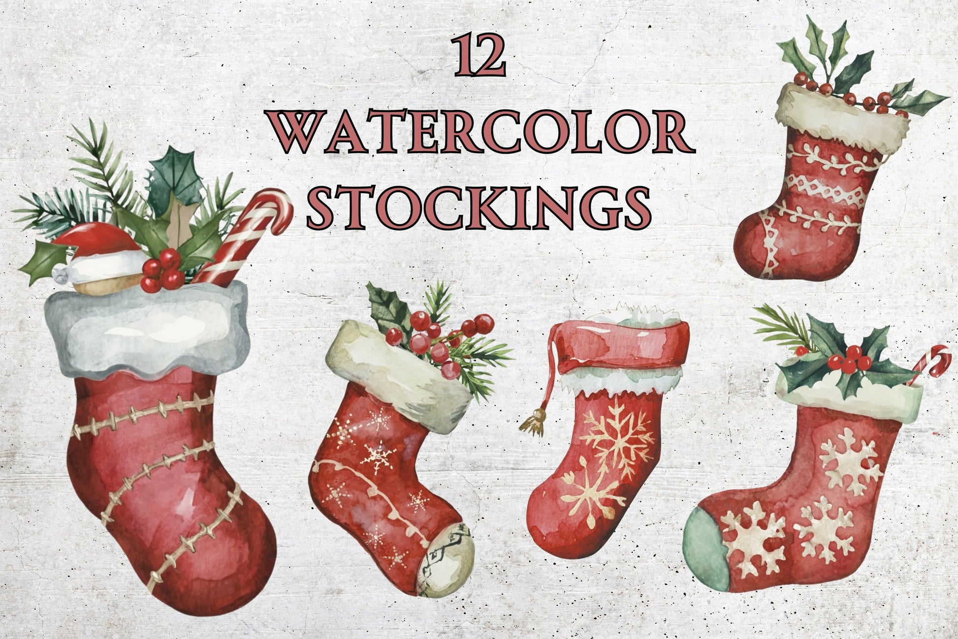 Watercolor Christmas Stockings Clip Art - Sunny Jar Personalized Designs