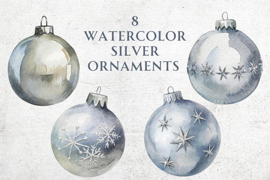 Watercolor Silver Christmas Ornaments - Sunny Jar Personalized Designs