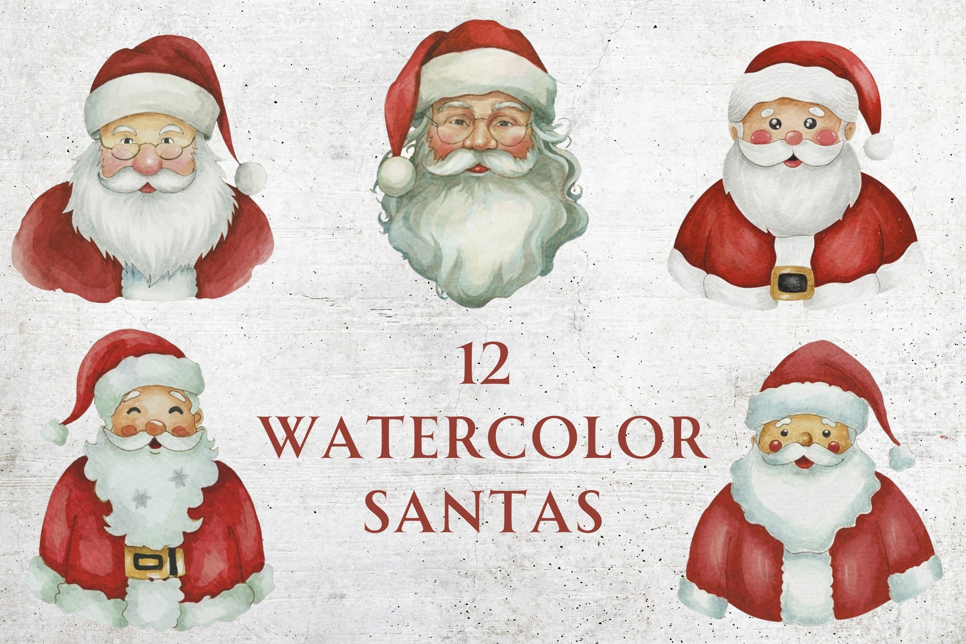 12 Watercolor Santa Clip Art - Sunny Jar Personalized Designs