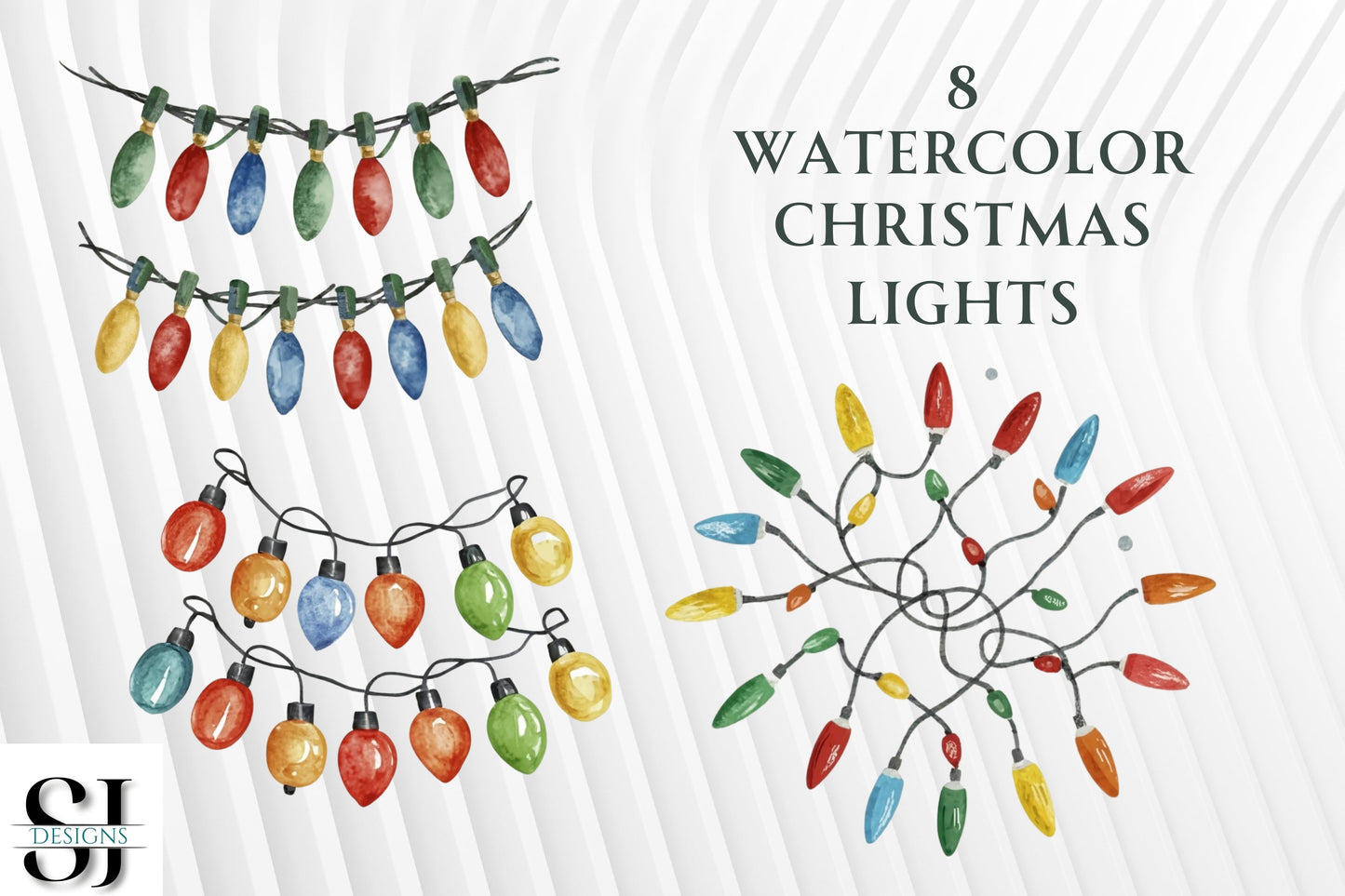 8 Watercolor Christmas Lights - Sunny Jar Personalized Designs