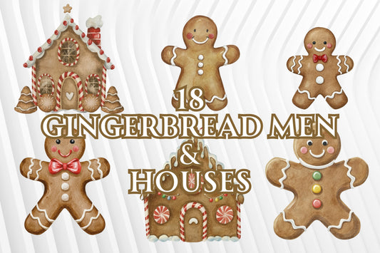 18 Watercolor Gingerbread Men & Houses - Sunny Jar Personalized Designs