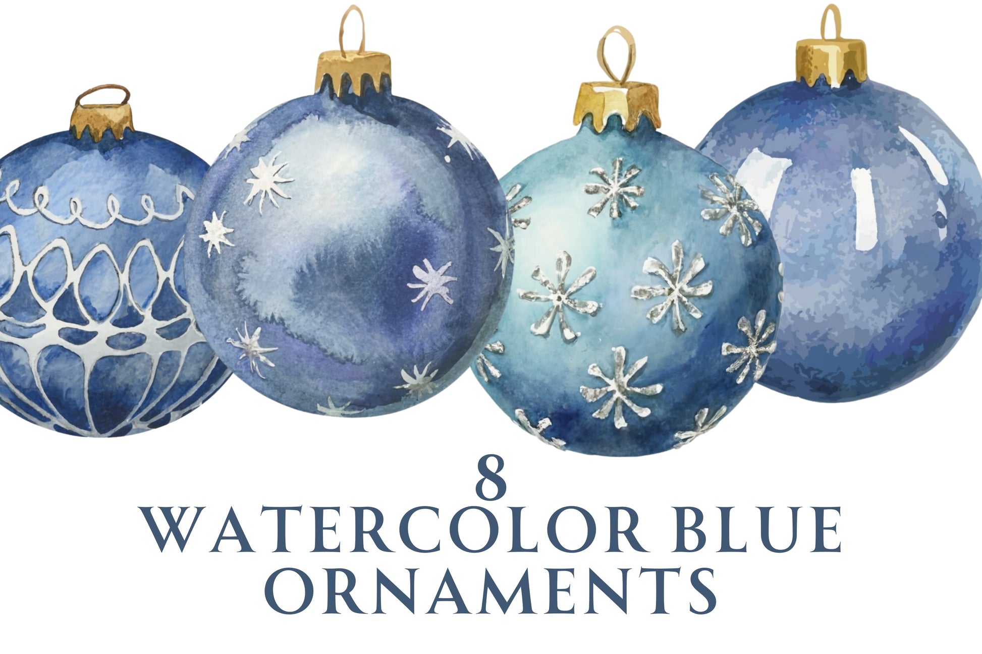 Watercolor Blue Christmas Ornaments - Sunny Jar Personalized Designs