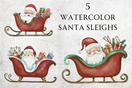 Watercolor Santa's Sleigh Clip Art - Sunny Jar Personalized Designs