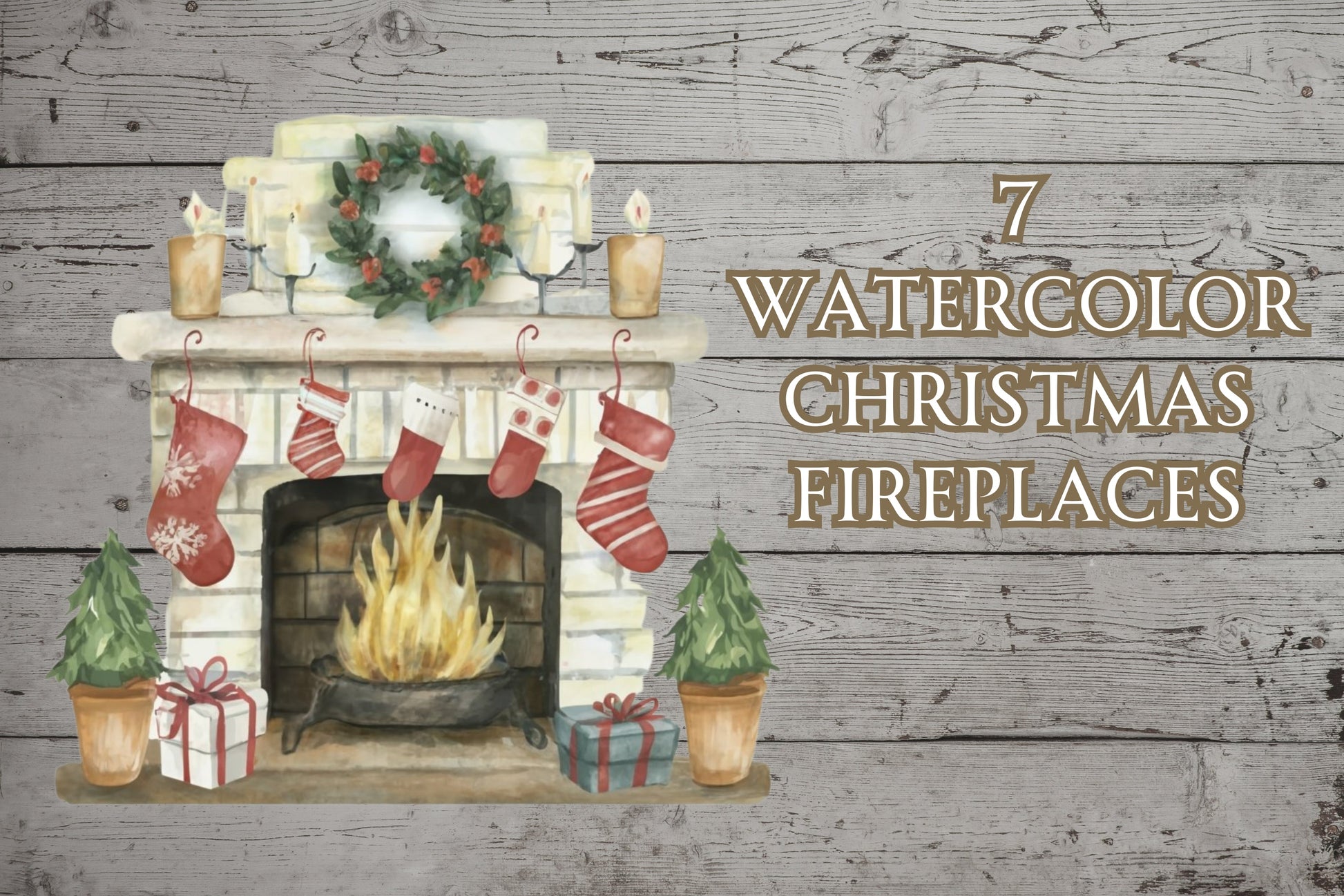 7 Watercolor Christmas Fireplaces - Sunny Jar Personalized Designs