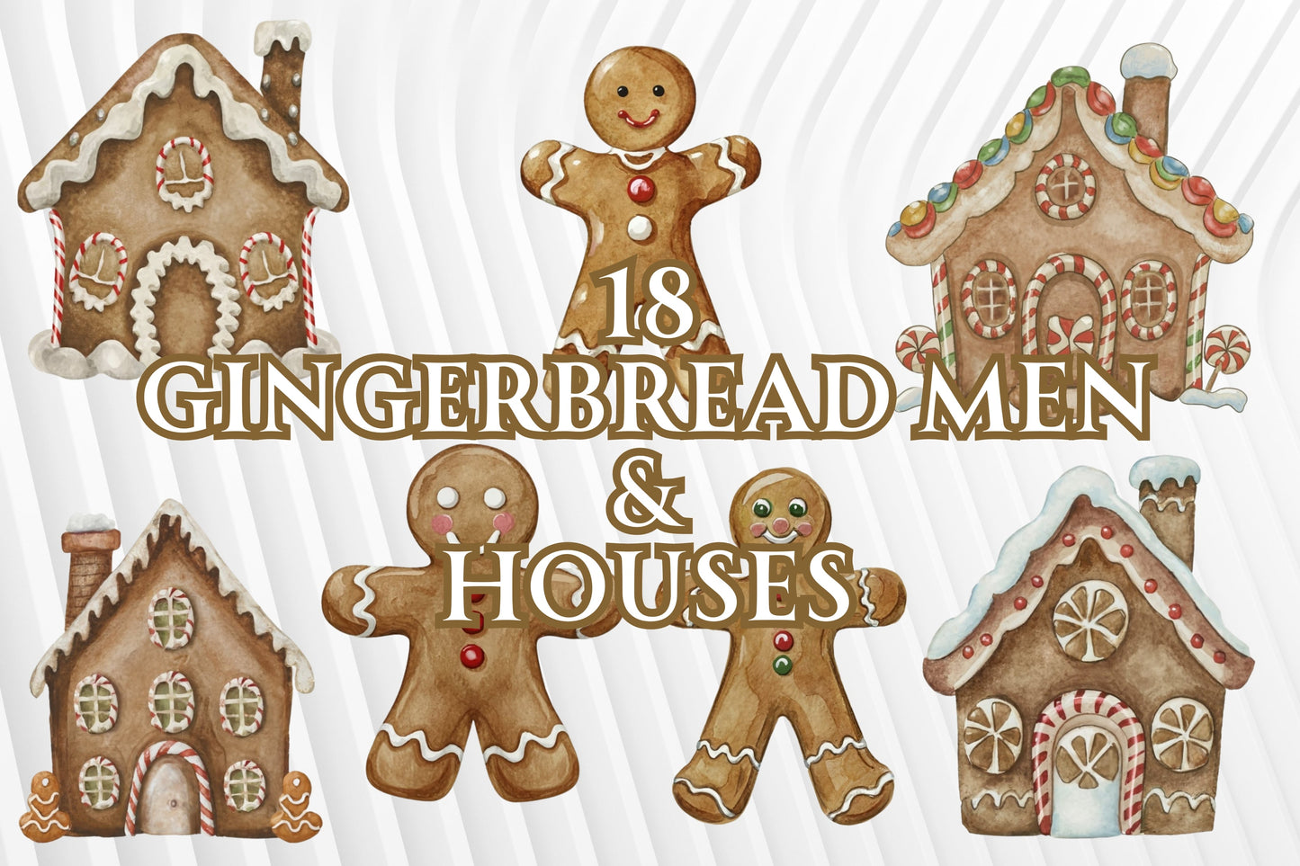 18 Watercolor Gingerbread Men & Houses - Sunny Jar Personalized Designs