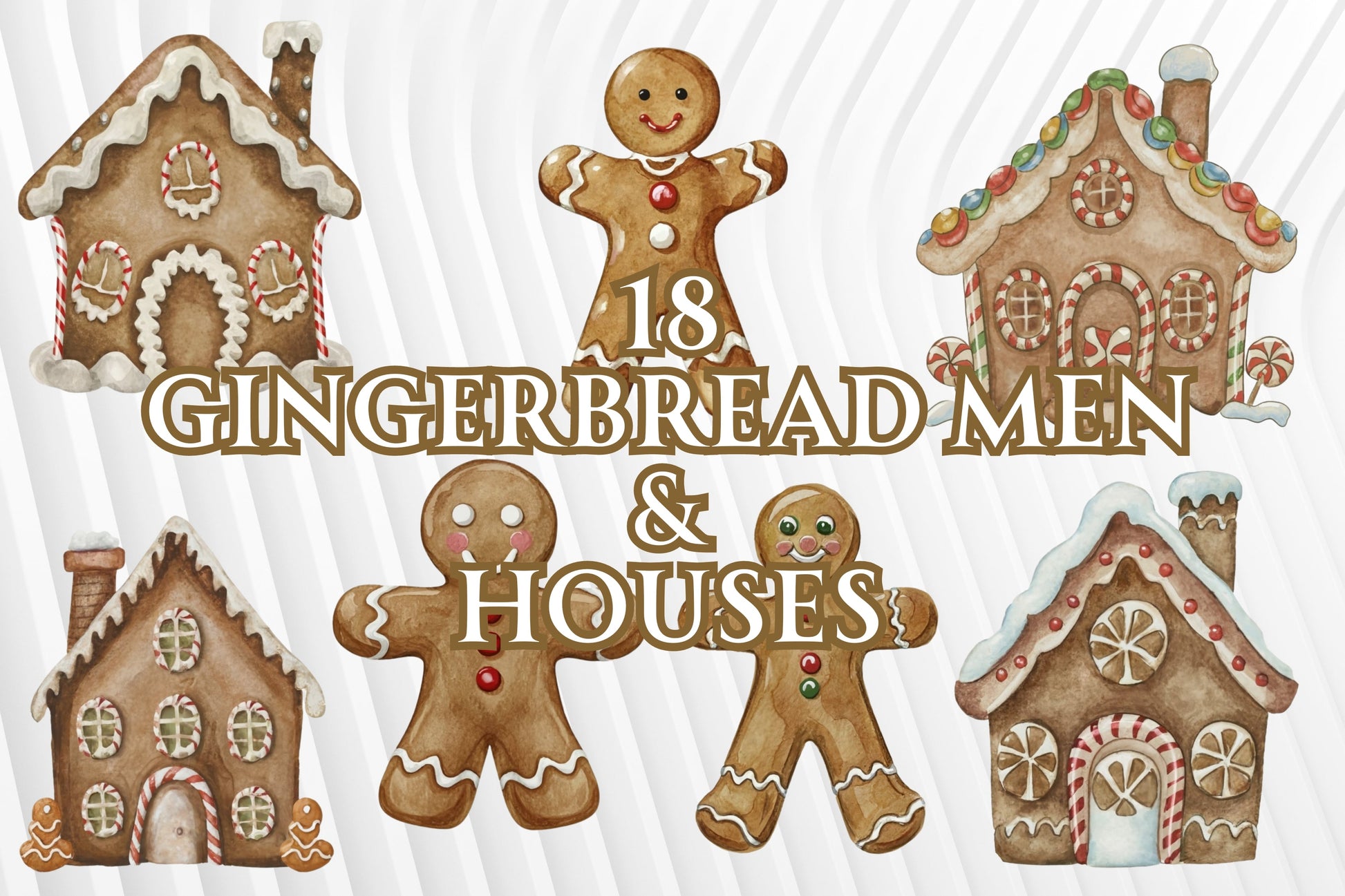 18 Watercolor Gingerbread Men & Houses - Sunny Jar Personalized Designs