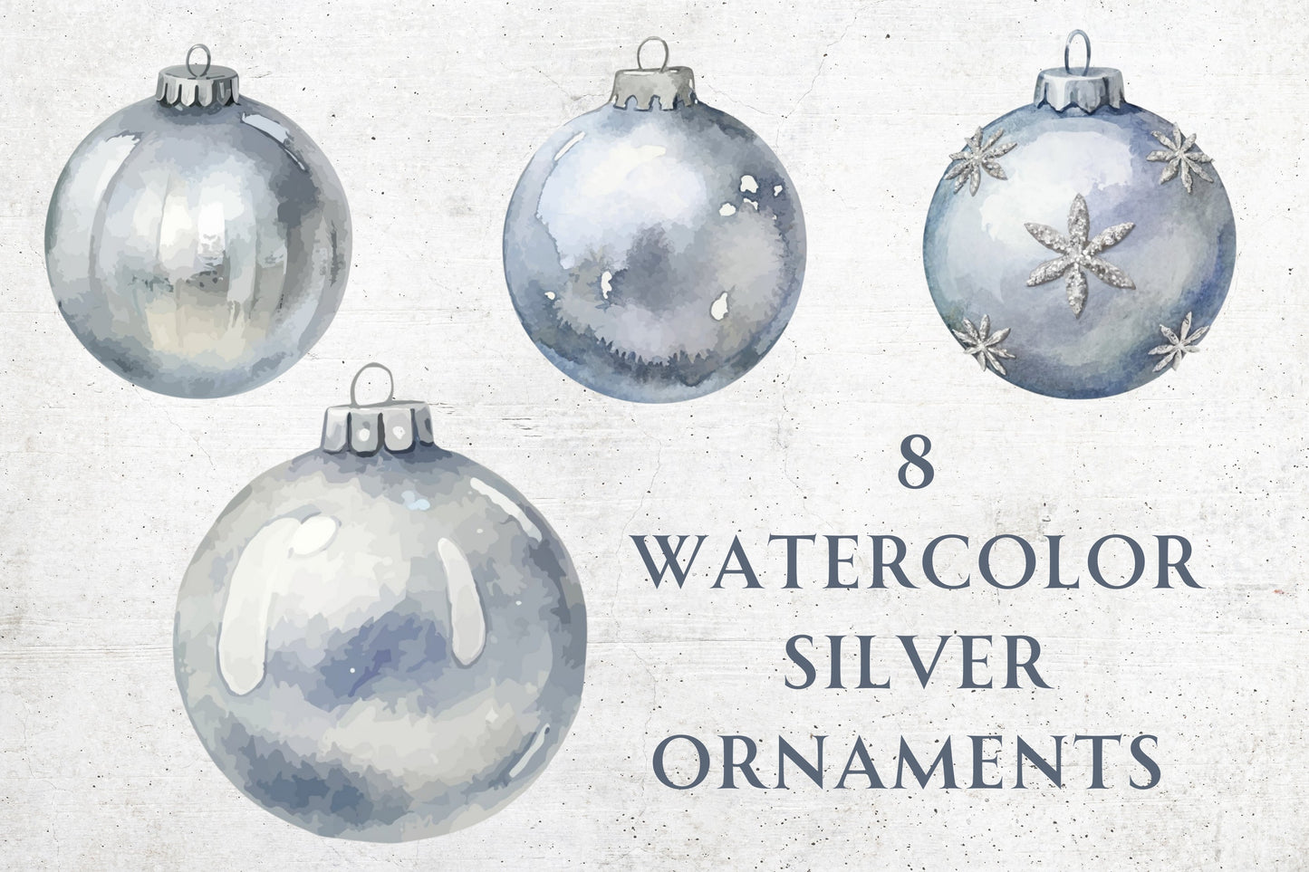 Watercolor Silver Christmas Ornaments - Sunny Jar Personalized Designs