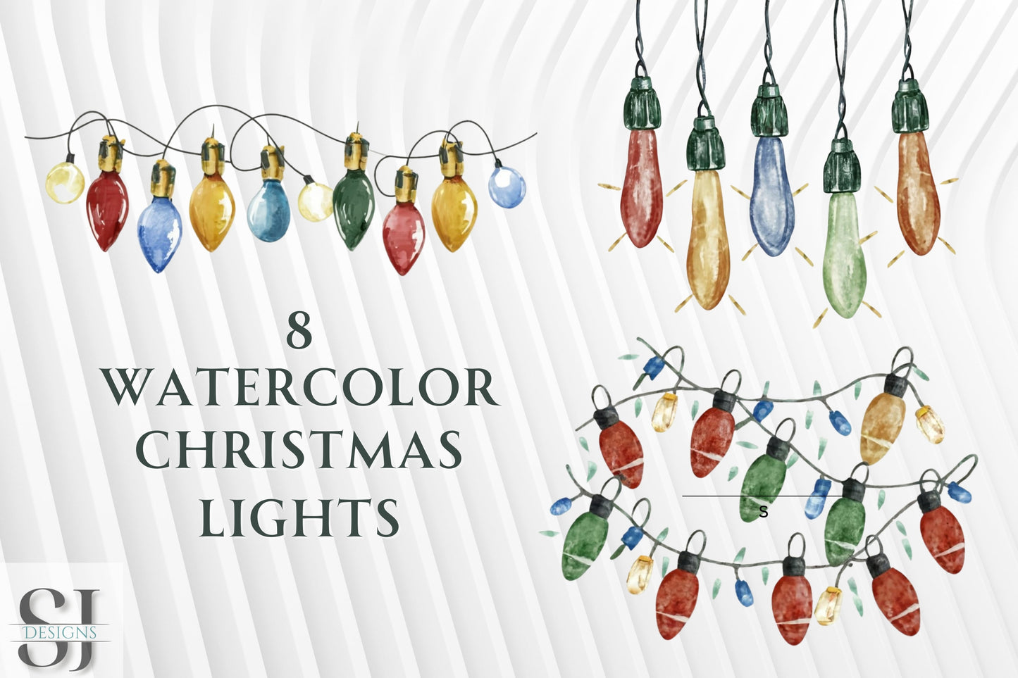 8 Watercolor Christmas Lights - Sunny Jar Personalized Designs