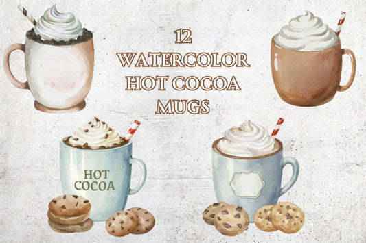 Watercolor Hot Cocoa in a Mug - Sunny Jar Personalized Designs