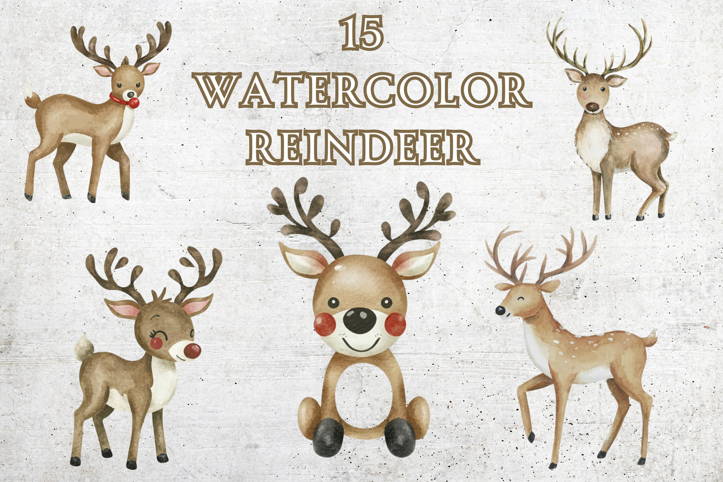 15 Watercolor Reindeer Clip Art - Sunny Jar Personalized Designs