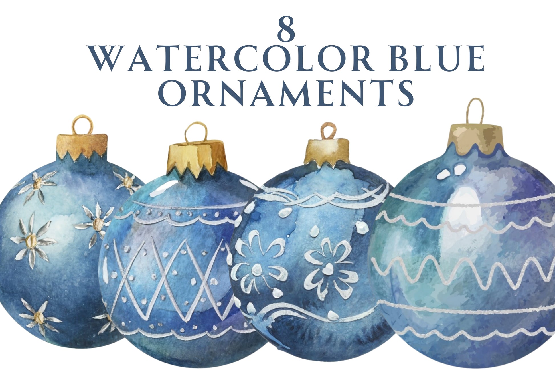 Watercolor Blue Christmas Ornaments - Sunny Jar Personalized Designs