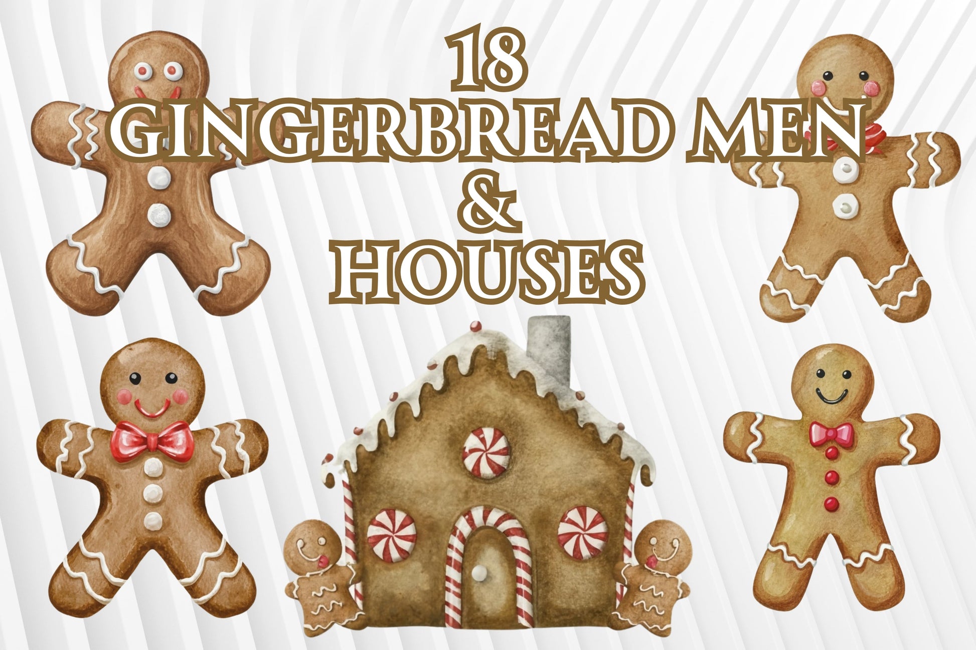 18 Watercolor Gingerbread Men & Houses - Sunny Jar Personalized Designs