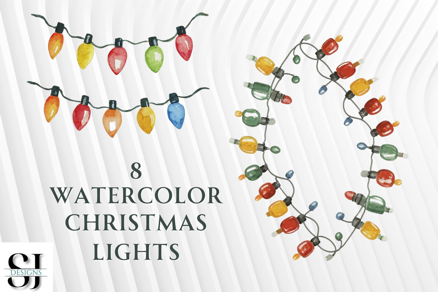 8 Watercolor Christmas Lights - Sunny Jar Personalized Designs