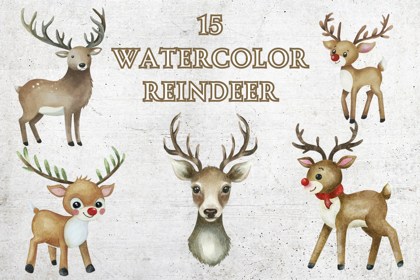 15 Watercolor Reindeer Clip Art - Sunny Jar Personalized Designs