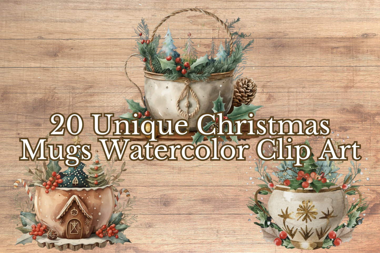 20 Watercolor Christmas Decorated Mugs - Sunny Jar Personalized Designs