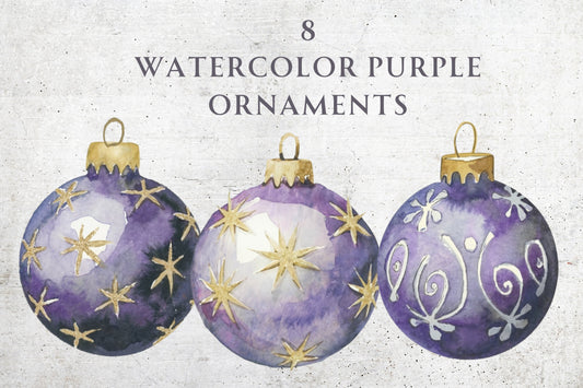 Watercolor Purple Christmas Ornaments - Sunny Jar Personalized Designs