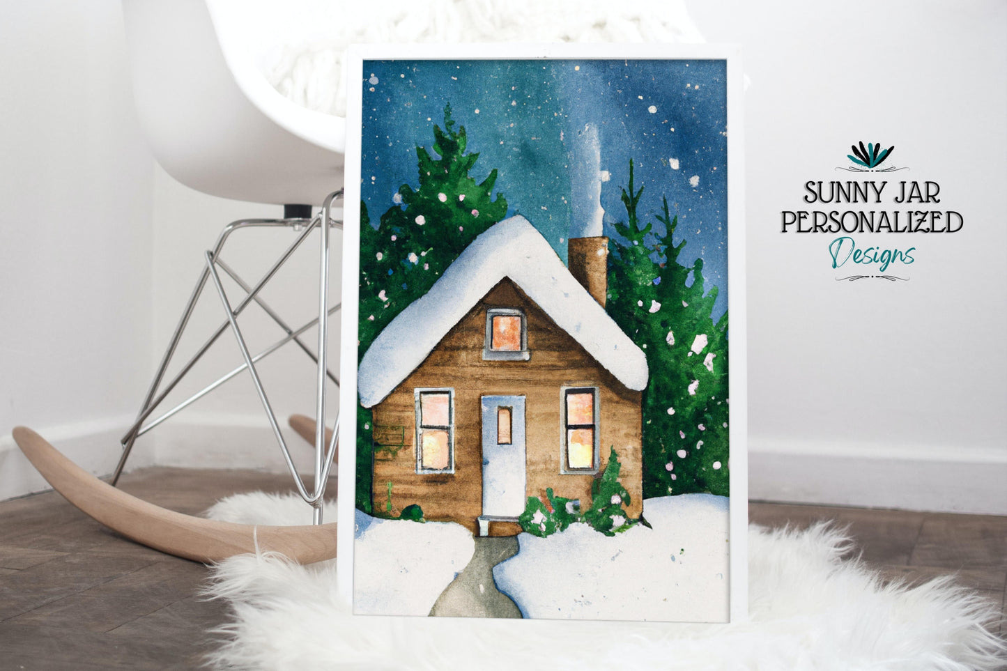 Painted Winter Cabin Scenes - Sunny Jar Personalized Designs