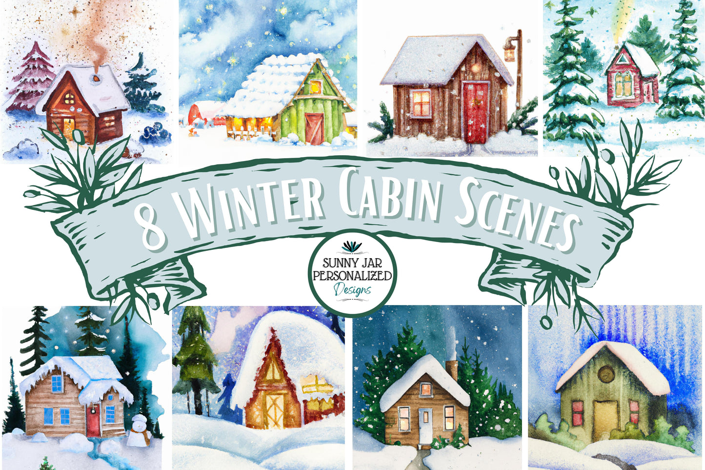 Painted Winter Cabin Scenes - Sunny Jar Personalized Designs